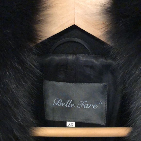 Belle Fare🖤Cashmere coat! fox fur trim! completely lined! black! 2 Pockets! XS/S - Picture 6 of 16